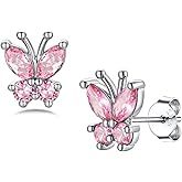 Silvora Birthstone Earrings for Women, 925 Sterling Silver Butterfly Stud, Small Butterfly Earrings Birthstone Jewelry