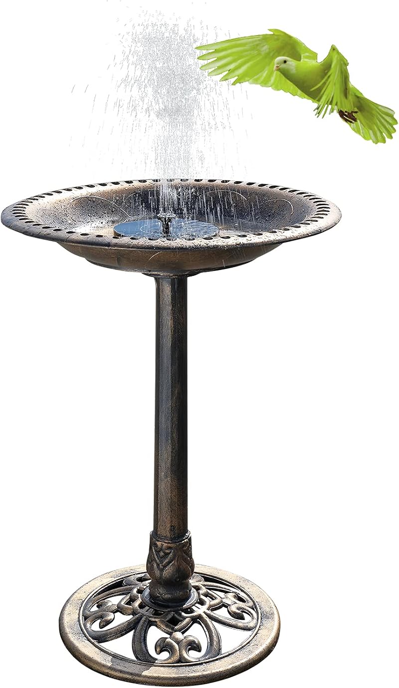 Bonnlo Bird Bath with Solar Fountain Antique Copper Finish 71cm Tall