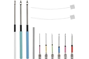 12pcs Punch Needle Kits, Embroidery Needles Set Punch Needle Tool Yarns Sewing Needles with 6 Size Punch Needle Heads for Adu