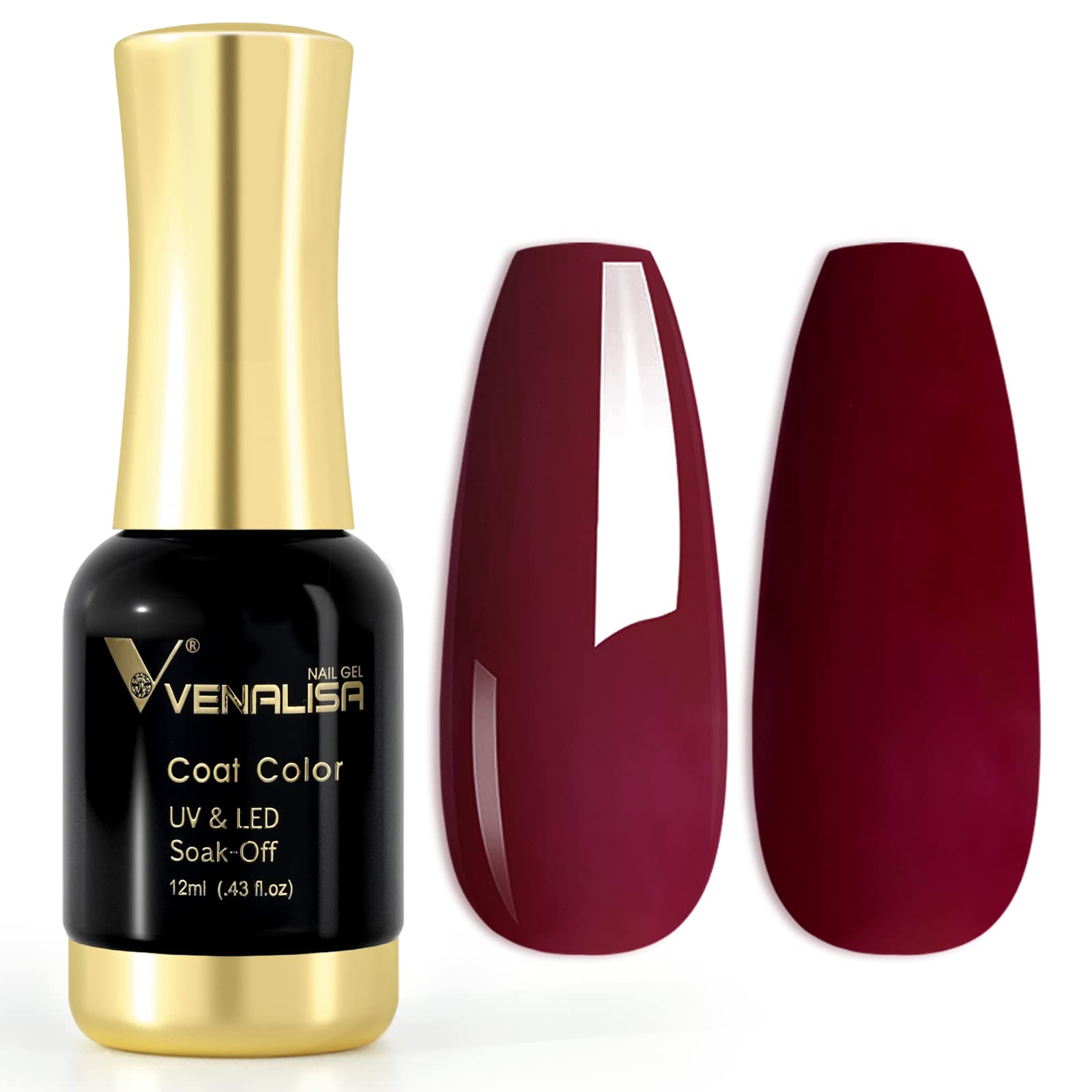 VENALISA 12ml Claret Red Gel Nail Polish Soak Off Nail Lamp UV LED Natural Nail Gel Polish Nail Art DIY Manicure French Gifts, 0.43 OZ