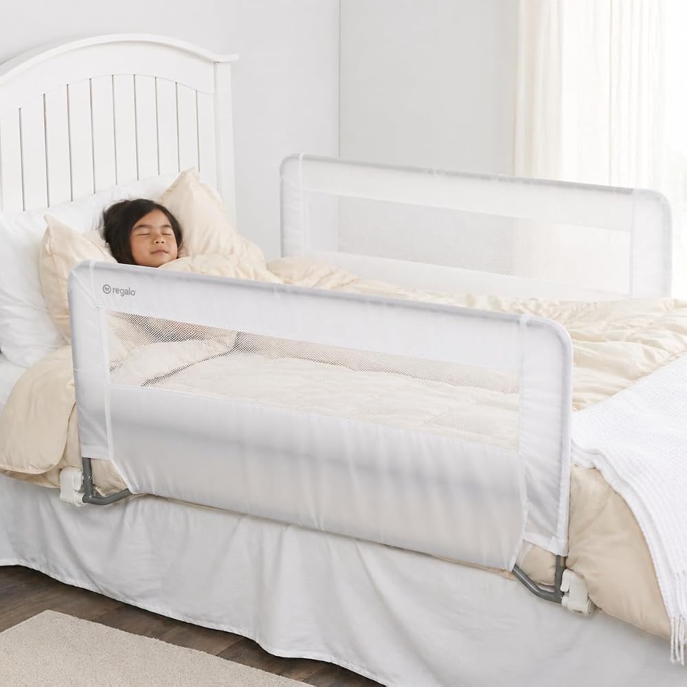 Regalo Safety Double-Sided Swing Down Bed Rail Guard (2-Pack), Toddler Bed Rail for Twin to Queen Beds, Extra Long 43”, Reinf