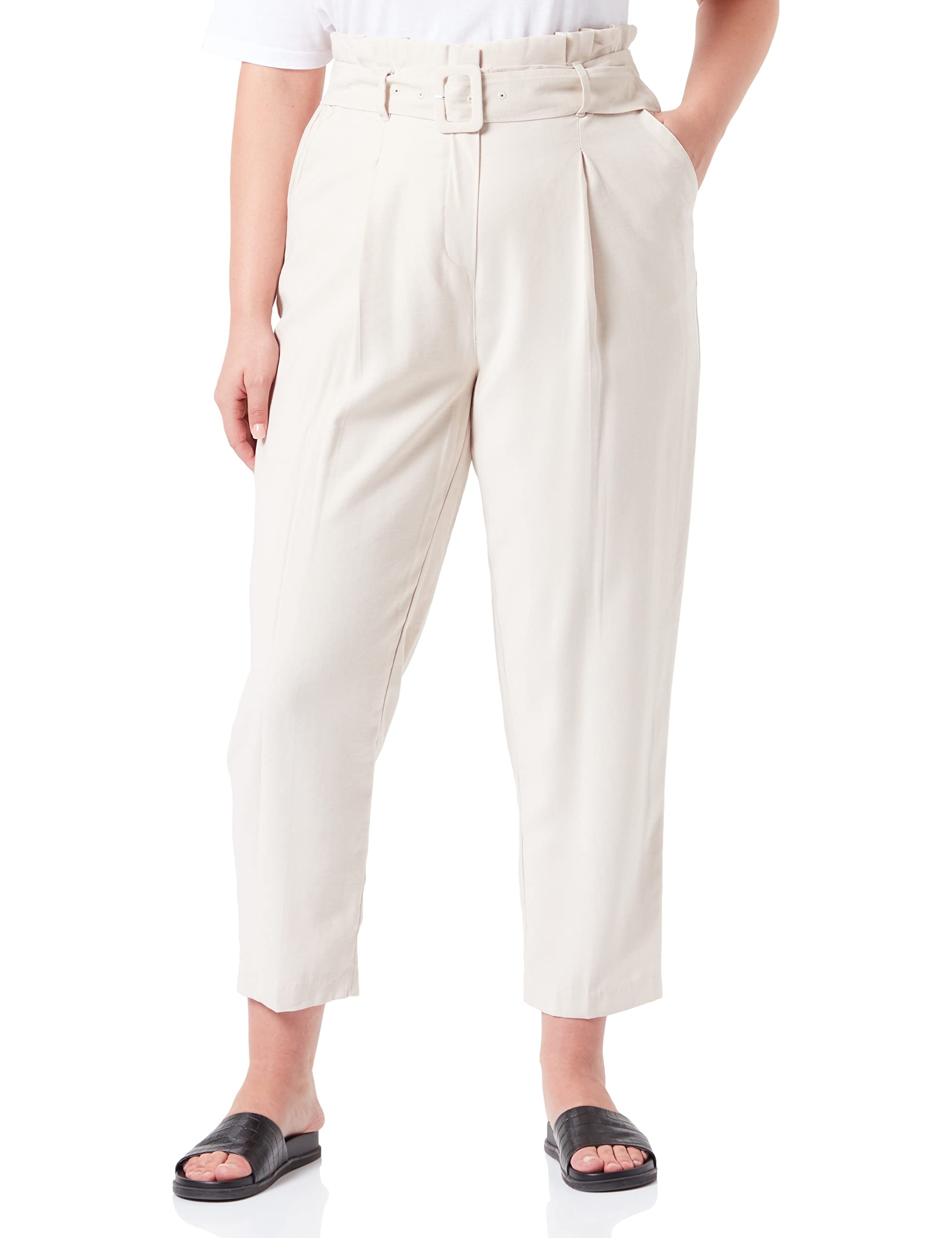 New Look Women's IRIS Utility Paperbag Trousers, Beige (Stone 16), Size