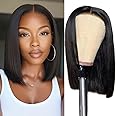 Glueless Wigs Human Hair Pre Plucked Pre Cut Wear and Go Straight Bob Wig 4x4 Lace Closure Wig 180% Density Human Hair Bob Wig for Black Women Natural Color (Glueless Wig, 16inch)