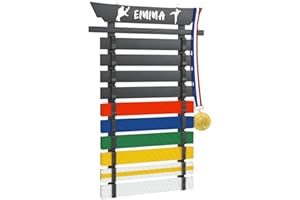 Big Lighting Deals Karate Belt Display Rack Holds 10 Belts, Wood Taekwondo Belt Display No Assembly Required, Personalized Martial Arts Belt Display Holder with Stickers, Black
