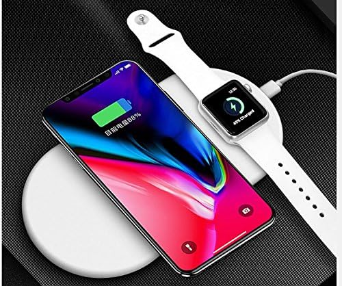 Wireless Charger 2 in 1 Chargering Pad Fast Chargering Mat Ultra-thin 2 in 1 Qi Wireless Charging Stand for iWatch,iPhone X,iPhone 8/8 Plus,Samsung Galaxy S9,Note 8,S8,S7,S6 Edge Plus,Nexus 5/6 White