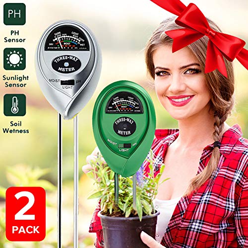 2 packs Soil Tester Kit，3-in-1 Soil Moisture Light and PH acidity Tester Plant Tester Indoor Outdoor Soil Moisture Sensor Meter Plant Care Hygrometer Water Monitor for Garden Farm Lawn (Silver+Green)