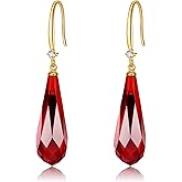 NIFUNAO 14K Gold Plated Garnet Earrings for Women S925 Sterling Silver Sapphire Wedding Earrings Dangle Garnet Jewelry for Birthday