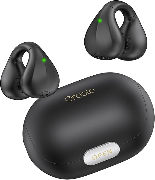 Clip On Earphones, Clip On Earbuds, Open Ear Headphones, Earphones Wireless Bluetooth Noise Cancelling, 40H Playtime, IPX5 Waterproof, Comfortable Lightweight for Sport Running Gym Cycling (Black)