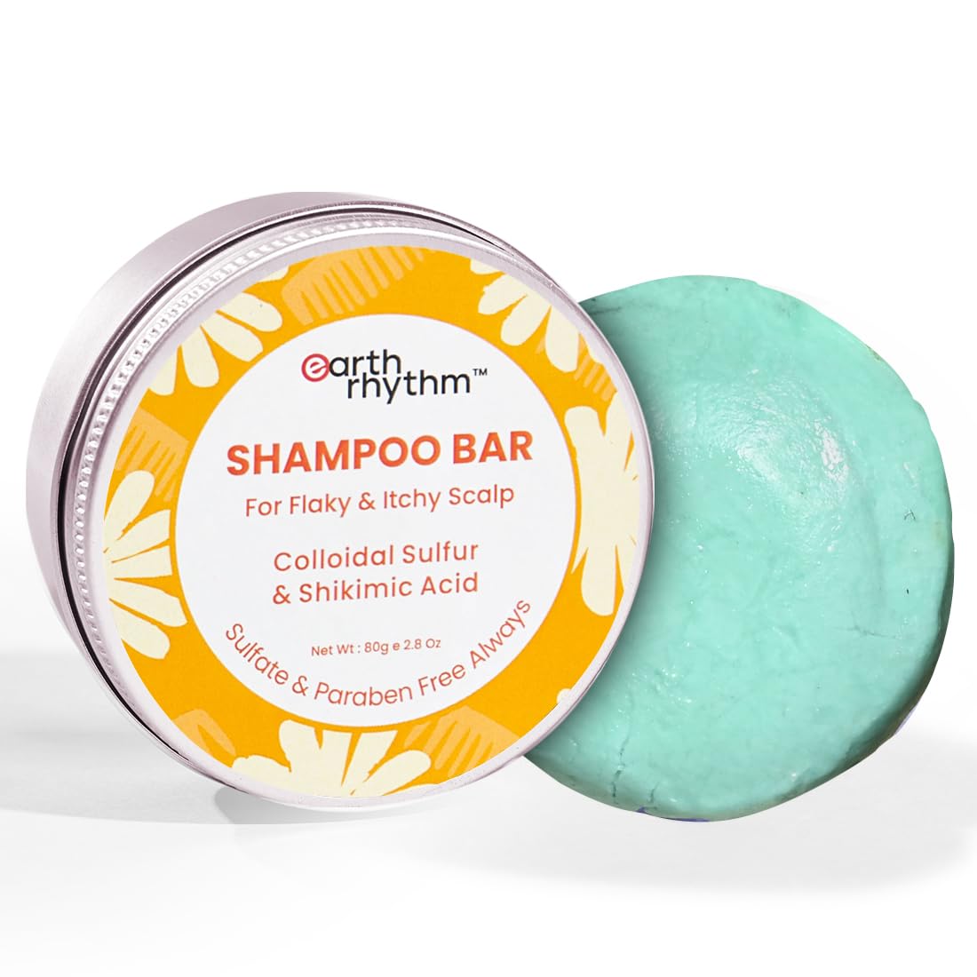 Earth Rhythm Anti-Dandruff Shampoo Bar for Itchy & Flaky Scalp | Men & Women | Contains Arnica Peppermint & Menthol Extracts | Sulphate & Paraben Free - 80gm (Tin) — image 1