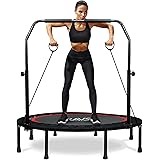 RAVS Mini Trampoline for Kids Adults 48" Foldable Fitness Rebounder Trampoline with Height Adjustable Handle - Exercise Tramp