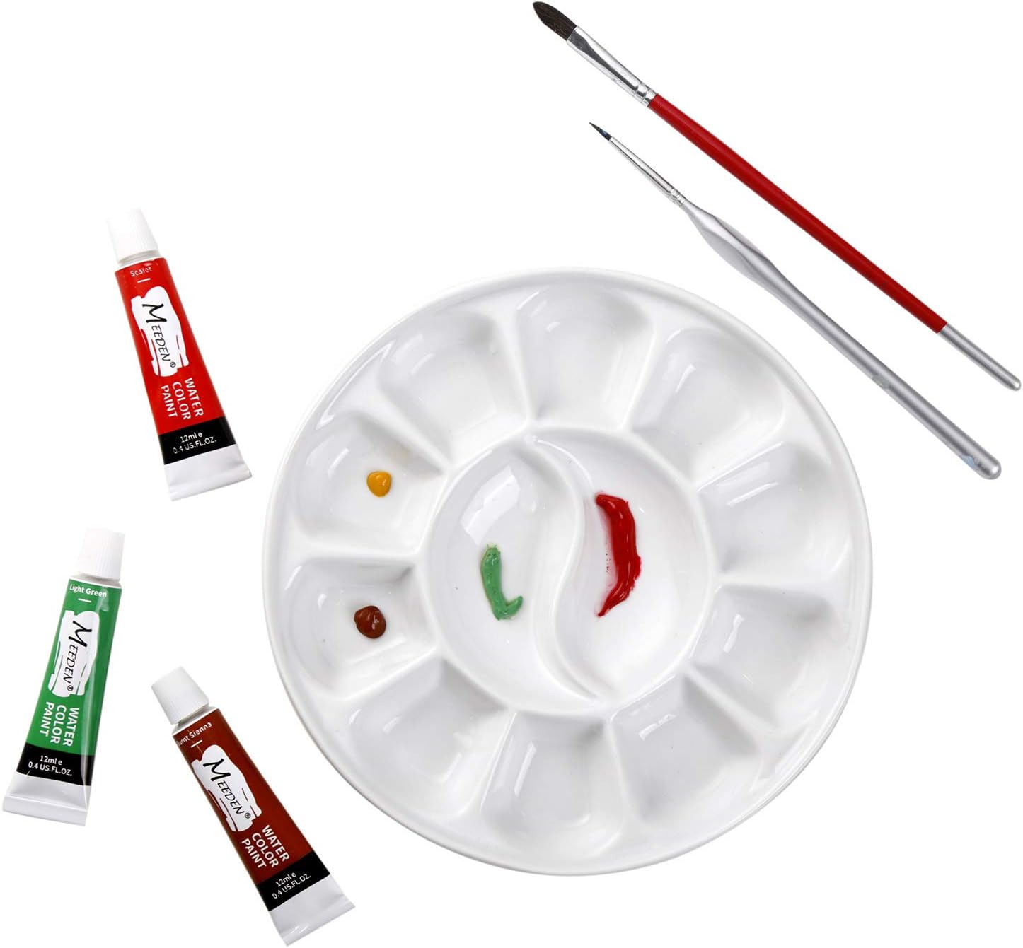 MEEDEN 12 Well Round Porcelain Artist Paint Palette for Watercolor Gouache Acrylic Oil Painting 7-Inch, White - Image 5