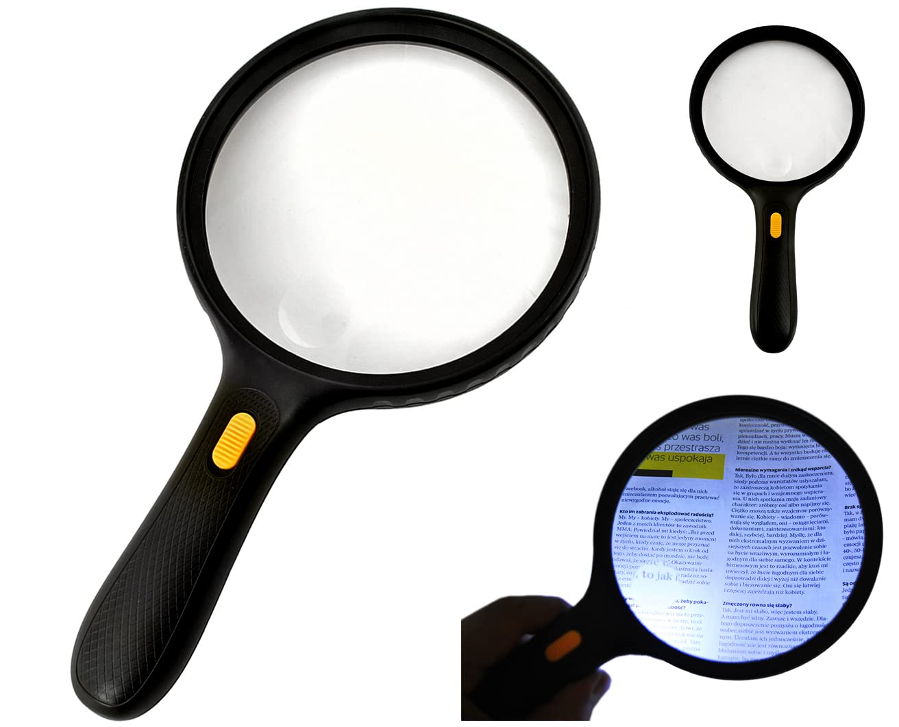 ISO TRADE 6204 Reading Magnifying Glass 3x LED Light Hand Magnifying Glass for Seniors 5x Magnification Lightweight