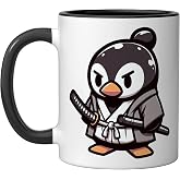 Linux Ninja Penguin Programming Nerd Warrior Ceramic Mug, Black/White