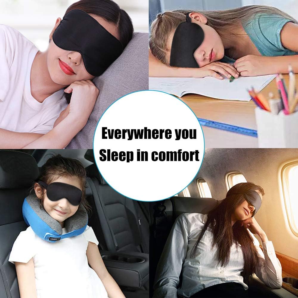 Sleep Mask Night Cover Eye Sleeping Silk Satin Masks for Women Men, Blindfold for Airplane Travel Adjustable Strap (Black): Health & Personal Care