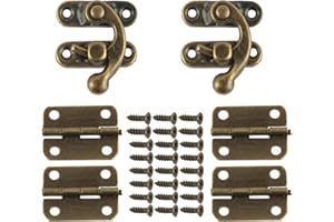 JFFX Retro Vintage Style Hasp Latch and Hinges Set, Antique Bronze Right Hook Hasp Lock and Hinges with Matching Screwing for DIY Crafts Wooden Jewelry Box