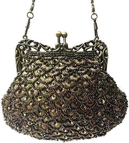 BEA151 Stunning Great Gatsby Style Fully Beaded Vintage Evening Bag Party Clutch Small Coin Purse (olive)