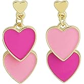 Heart Earring S925 Sterling Silver Dangle Double Love Heart Drop Earrings for Women Girls Mother's Day Birthday Gift