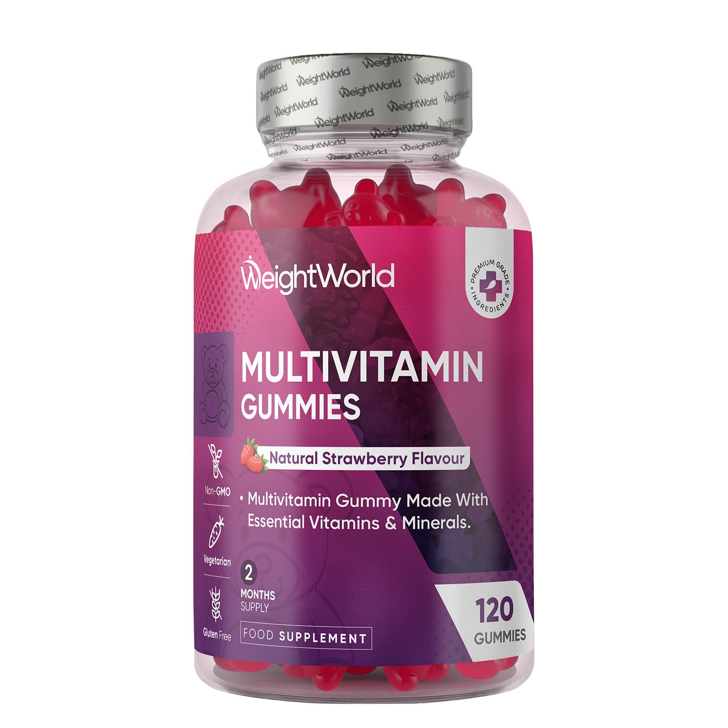 Multivitamin Gummies for Women & Men - 13 Ingredients - 120 Gummies - 2 Months Supply - Natural Strawberry Flavour - Vitamins & Minerals Like VIT C, D3, B6, B7, B12 & Zinc - Vitamin Gummy for Adults