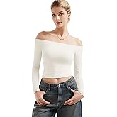 SUUKSESS Women Off Shoulder Double Lined Long Sleeve Shirts Basic Going Out Tops