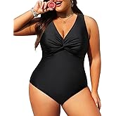 Aqua Eve Women Plus Size One Piece Swimsuits V Neck Tummy Control Bathing Suits Front Cross Swimwear