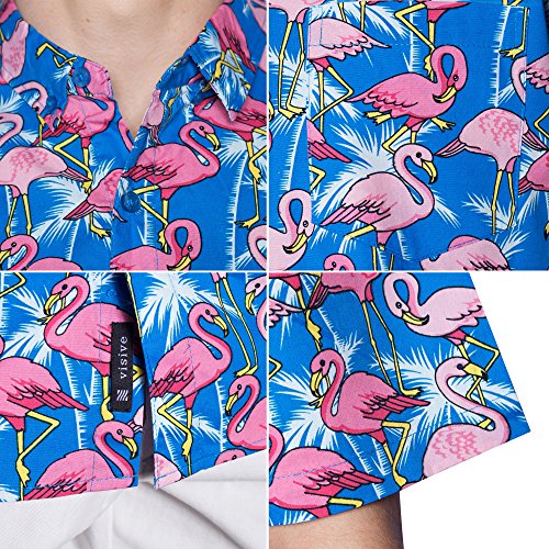 Visive Hawaiian Flamingo Shirt For Men Casual Short Sleeve Button Down