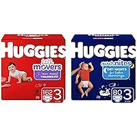 Huggies Day/Night Bundle- Little Movers Baby Diapers, Size 3, 162 Ct, One Month Supply & Overnites Nighttime Diapers…