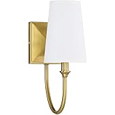 Savoy House 9-2542-1-322 Cameron Modern Farmhouse White Fabric Wall Sconce, 1-Light 40 Watt, 13" H x 5" W, Warm Brass