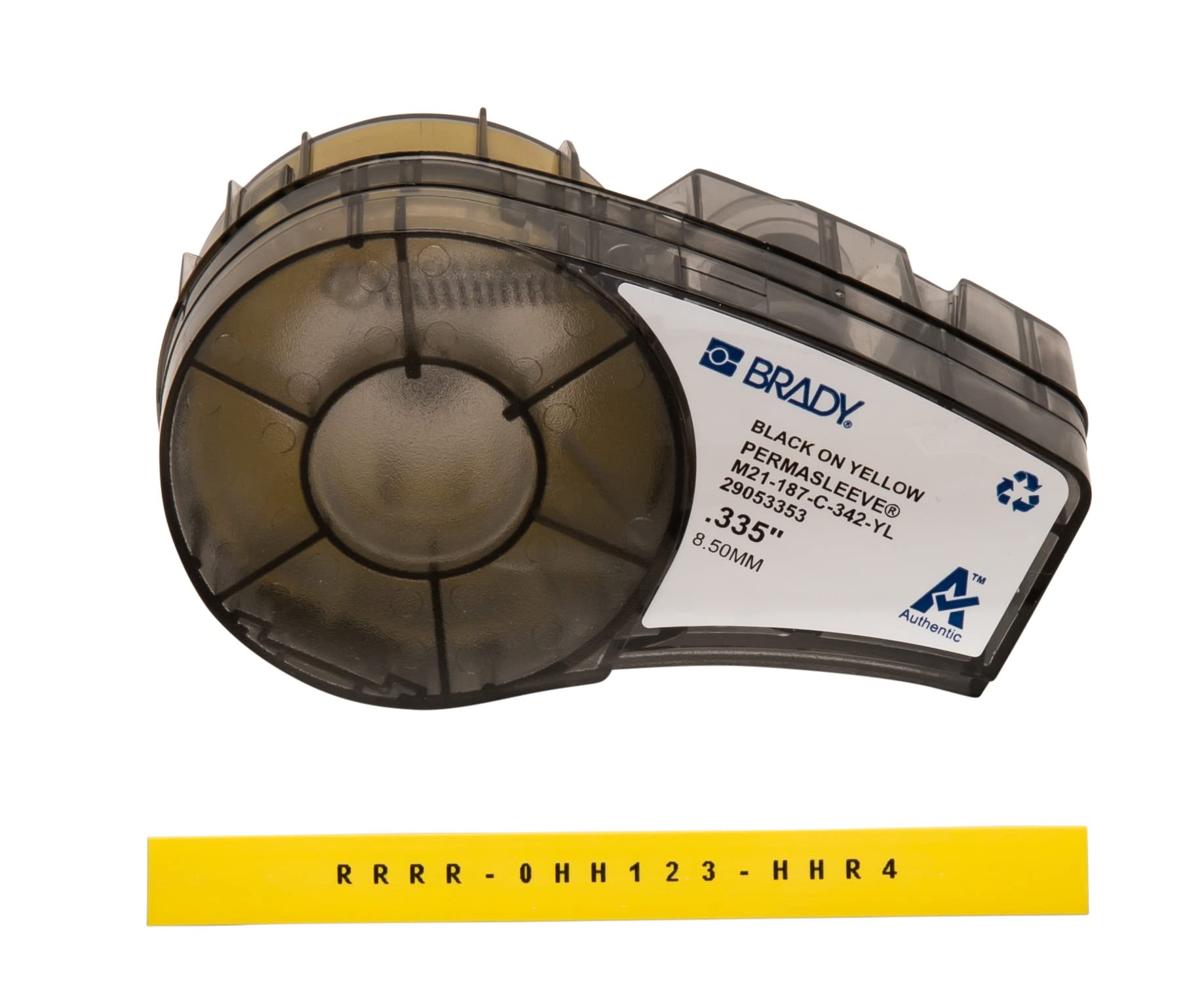 Brady PermaSleeve Heat-Shrink Polyolefin Label Tape for Label Printers M210 & M211 - Electrical Labelling, Wire and Cable Labelling - Black on Yellow (8.5 mm x 2.1 m) - M21-187-C-342-YL