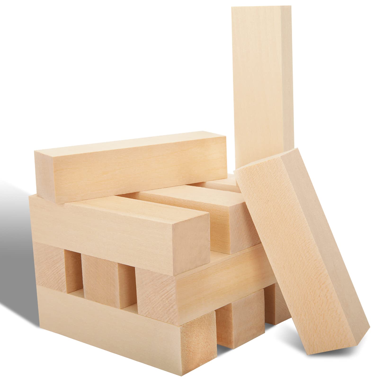 12 Pack Unfinished Basswood Carving Blocks Kit, Rectangular Wooden Blocks for DIY Carving, Crafting and Whittling for Adults Beginner and Experts(4 x 1 x 1 inch)