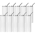 PYD Life 10 Pack Sublimation Tumblers Bulk Blank 20 OZ Skinny White Stainless Steel Tumbler Cups with Straw and Lid for Mug Tumbler Heat Press Sublimation Oven Printing