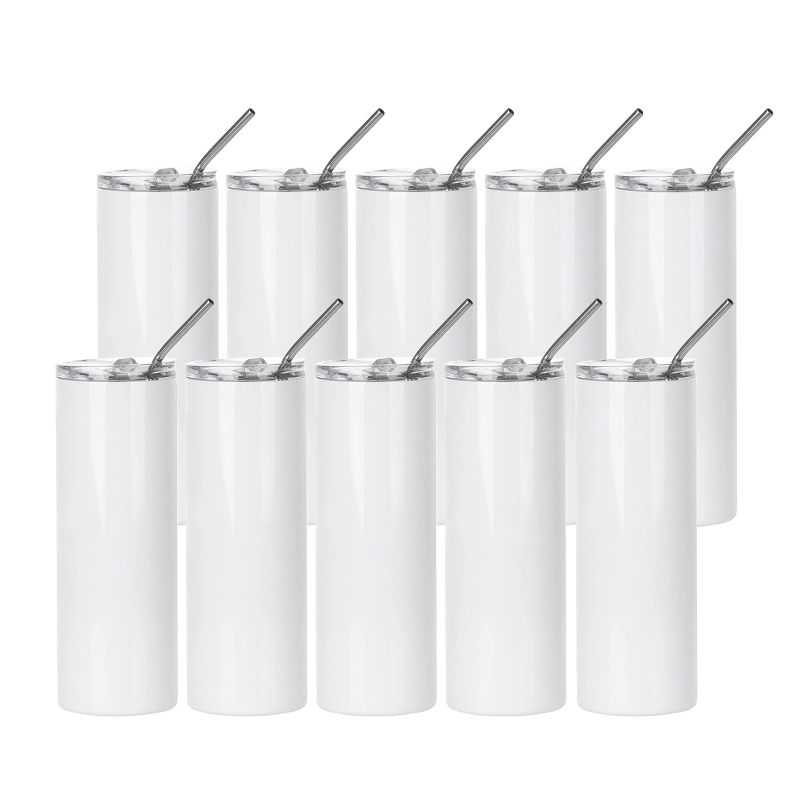 10er Set Sublimationsbecher 20 Oz Aus Edelstahl – Blank Für Personalisierte Drucke, Mit Deckel & Stroh