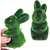 OULIGET Moss Bunny Decorative Figurines,Flocked Resin Easter Rabbit Decor Green Bunnies,Figurines Garden Artificial Animal Moss for Outdoor Table Home,2 Pieces