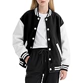 Yousie Girls Kids Varsity Jacket Fleece Lightweight Jacket with Pockets 7-14 Years
