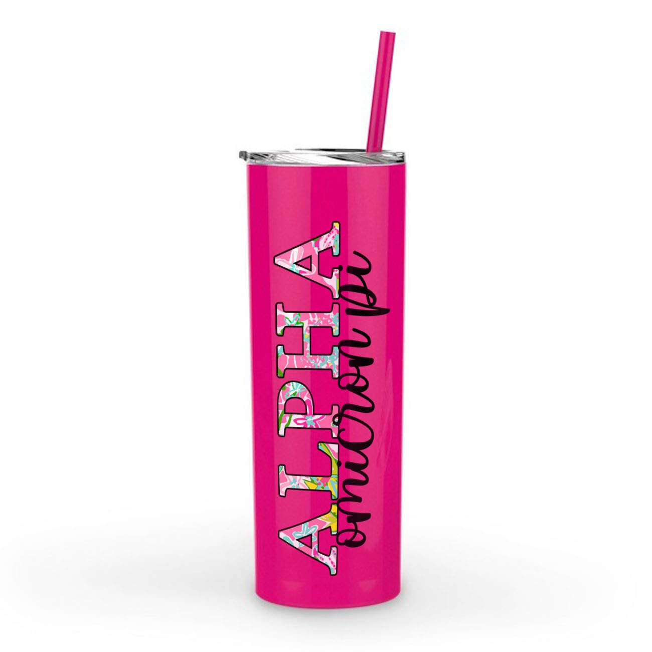 alpha omicron pi sorority stainless steel tumbler with straw cute