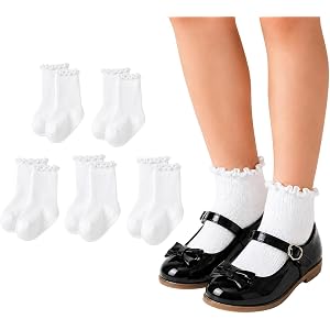 5 Pairs Toddler-Girls Ruffle-Ankle-Socks Soft Dress-Casual-Socks 3-5T Kids | Stretchy ribbed cuffs stay comfortab,breathable