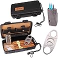 TOIKA Durable Waterproof Travel Cedar Wood Lined Cigar Humidor Case with Cigar Humidifier, Cutter and Lighter.Sturdy Cigar Box Holder Gift Set, Airtight,Holds up to 5 Cigars (Black)