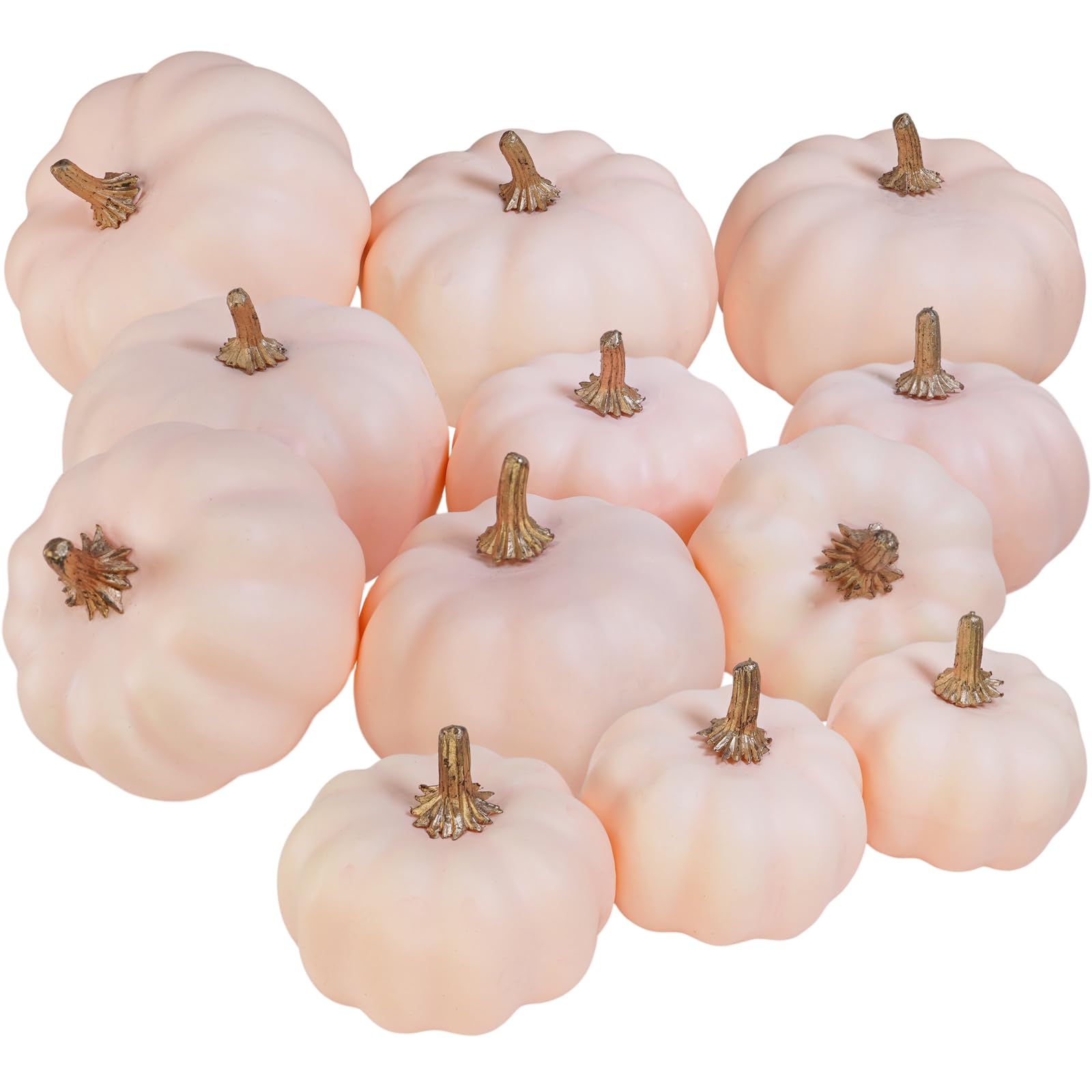 Photo 1 of Winlyn 12 Pcs Assorted Small Light Pink Artificial Pumpkins Decorative Pumpkins Harvest Foam Pumpkins Pink Fall Decor for Baby Shower Autumn Wedding Thanksgiving Tiered Tray Wreath Table Centerpiece