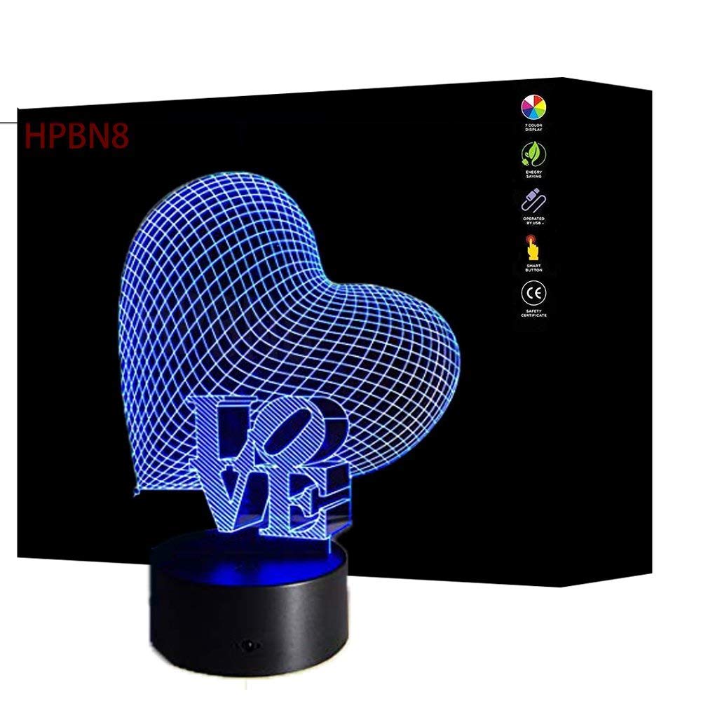 3D Love Night Light Illusion Lamp 7 Color Change LED Touch USB Table Gift Kids Toys Decor Decorations Christmas Valentines Gift