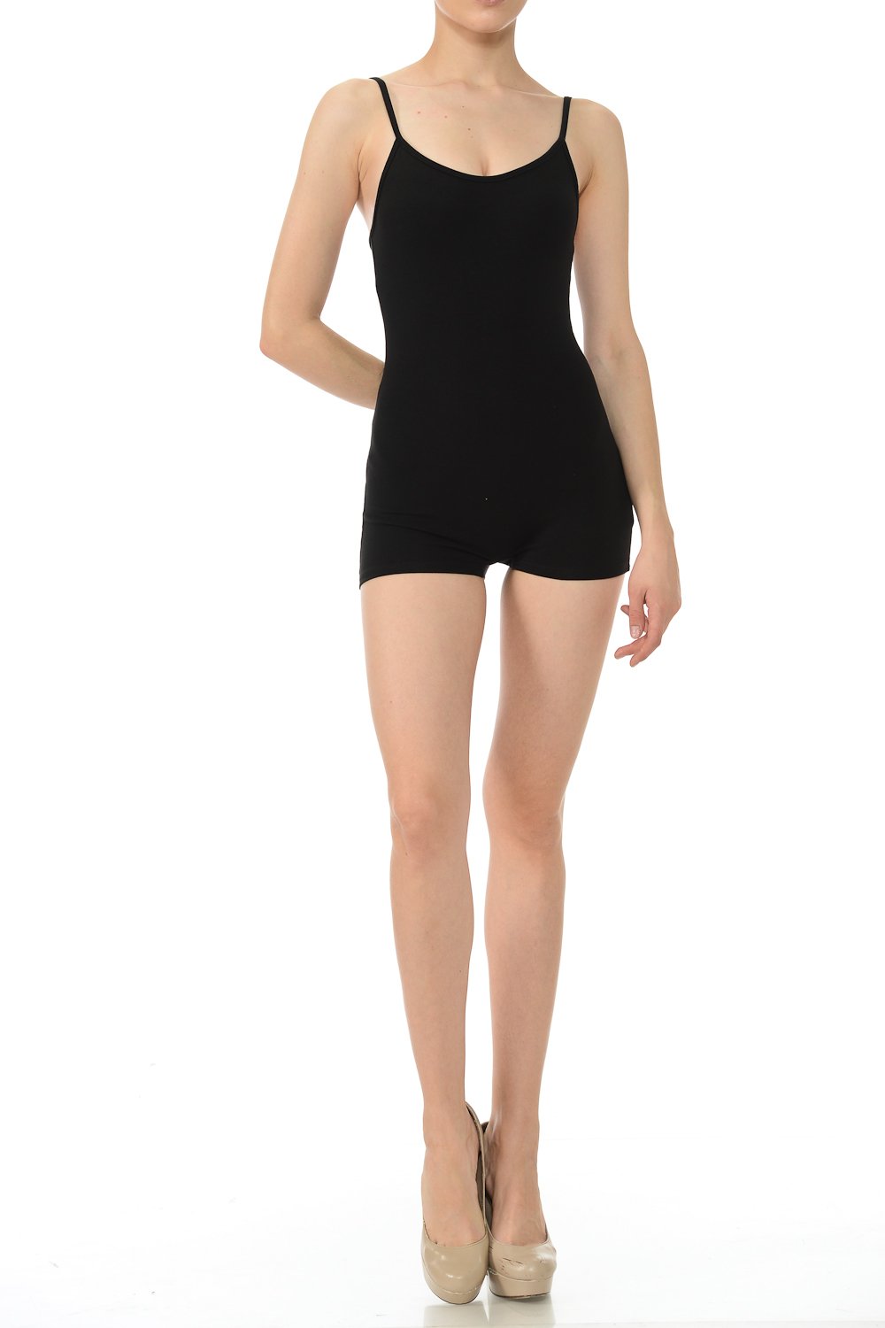 Photo 1 of 7Wins JJJ Women Catsuit Cotton Tank Spaghetti Strapped Short Yoga Bodysuit Jumpsuit (Black, Medium)