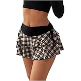 Milumia Women's Plaid Ruffle Mini Skirt Y2k Low Waist Drawstring Layered A Line Short Skirts
