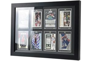 Bivitre Trading Card Display Case - Baseball Card Display Case Wall Mount, Hold 8 Cards Sports Card Display Frame for Basketball Football Hockey Cards, Black Standard (8 Cards)