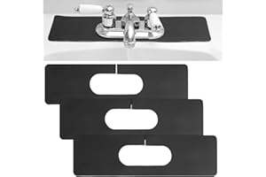 AHANDMAKER 3Pcs Faucet Mat Sink Splash Guard Black Rectangle Splash Pad with Oval Hole for Kitchen Bathroom Sink Backsplash W