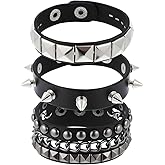 Bruislard 3 Piece Punk Rock Studded Bracelets Black Spiked Leather Cuff Bracelet for Men Women Adjustable Goth Bracelets 80s Retro Style Wristband Halloween Party Accessories