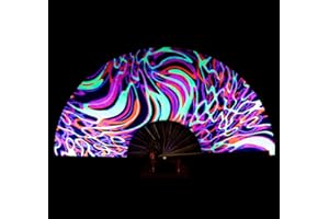 Amajiji Rave Folding Hand Fan Popping Fans for Line Dancing, Large Clacking Fans Clap Fan for Boots On The Ground Dance,Party,Decoration,Festival (Psychedelic Neon)