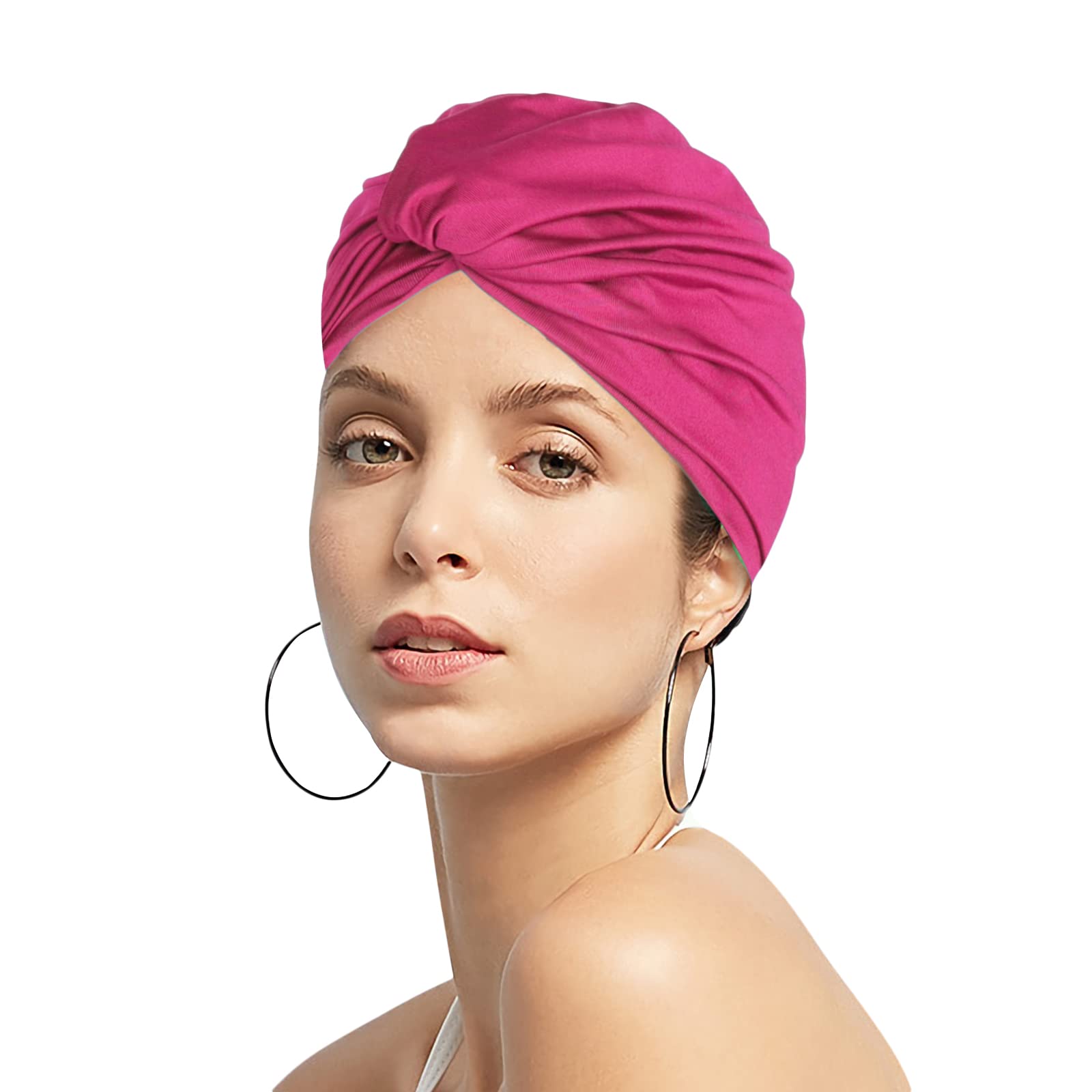 Women Pleated Fabric Swim Hat Soft Elastic Nylon Bathing Cap Shower Cap Adjustable Swimming Cap Turban Ladies Ear Protection Swim Cap Hat for Beach Surfing Springs Beauty Yoga
