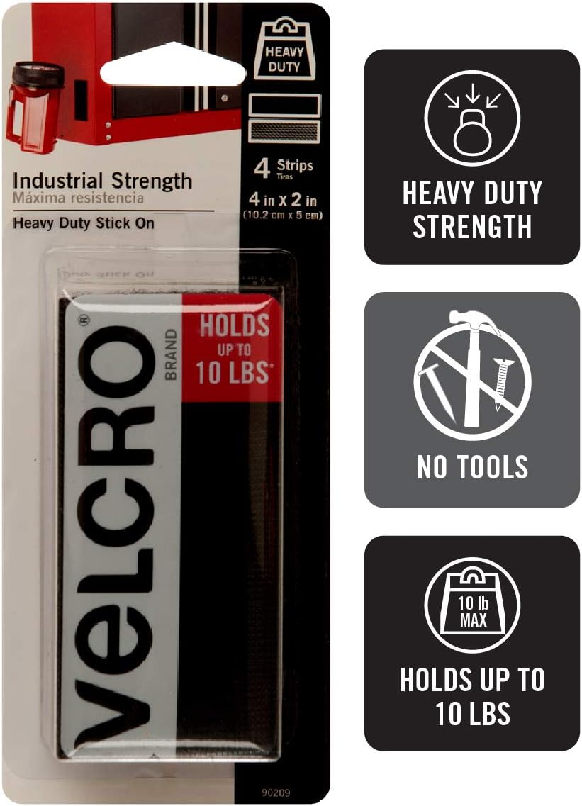 VELCRO Brand Heavy Duty Fasteners | 4x2 Inch Strips 4 Sets | Holds 10 lbs | Stick-On Adhesive Backed | Black Industrial Strength | For Indoor or Outdoor Use : Digital Picture Frames : Health & Personal Care