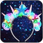 JAKAWIN Light Up Mermaid Costume Headband Seashell Hair Accessories Glow Costume Headpiece for Women