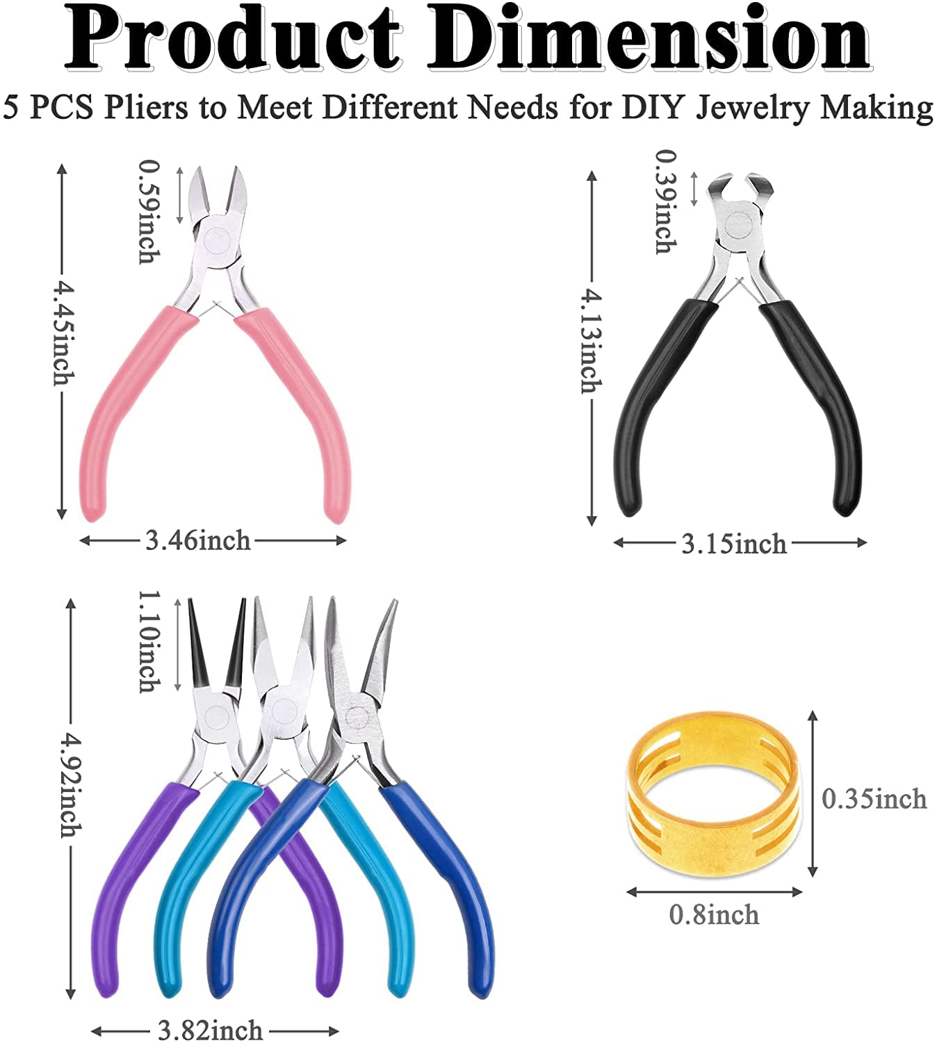 5 Packs Jewelry Pliers Set, Making Tools With Needle/Round/Chain/Bent/Zipper Pliers, Supplies Repair/Cut Kits for Crafting