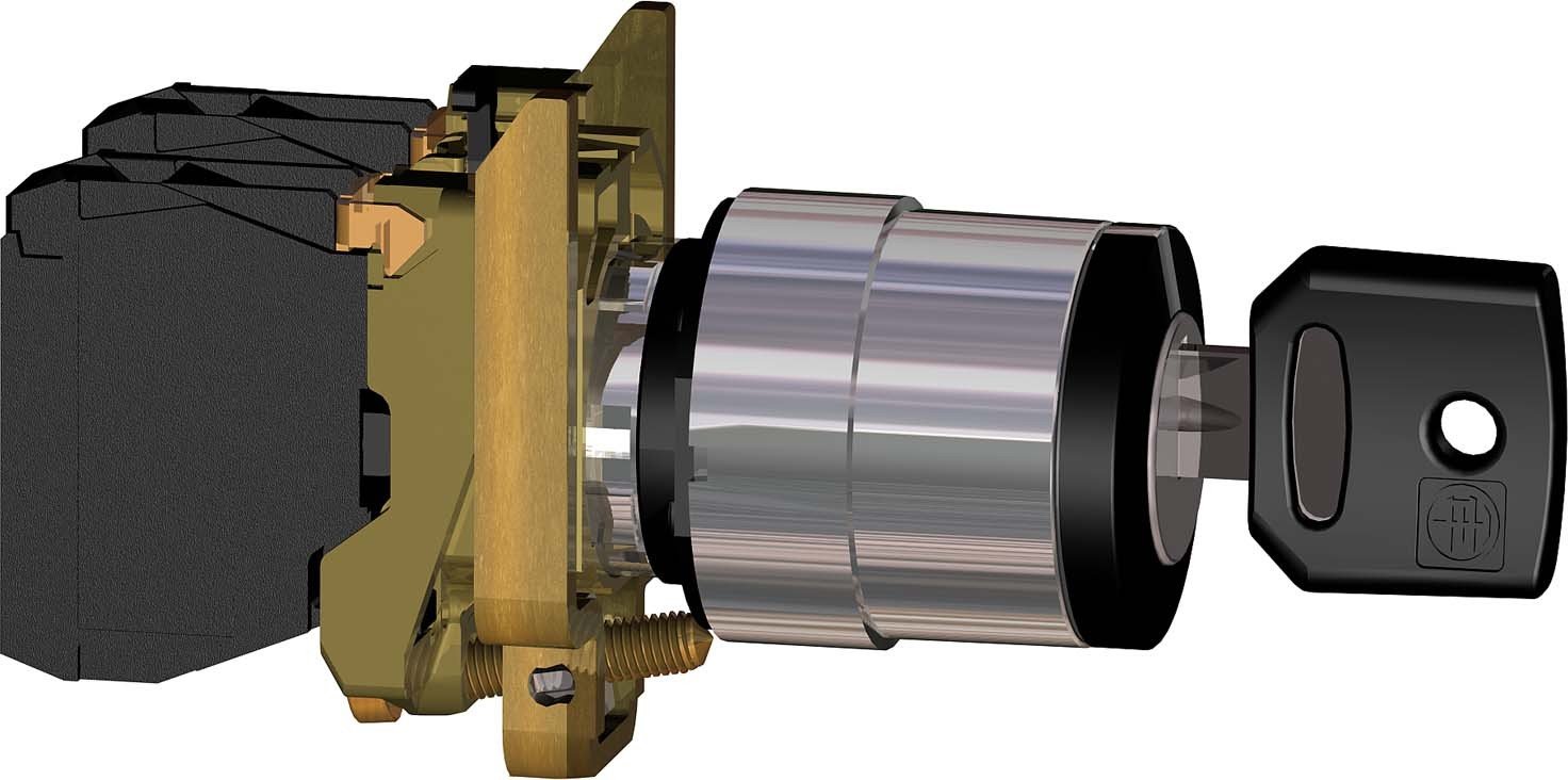Schneider Electric XB4BG21EX Key Switch 1NO Black, Black Key Selector Switch Ø 22-2 Positions 90°- Stay Put - 1 No - Atex