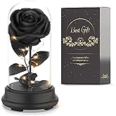 Deluxsa Forever Preserved Black Rose Birthday Gifts for Women,Eternal Flower Gifts for Mom,Wife,Grandma,Light Up Rose Flowers in A Dome,Black Flower Rose Presents for Birthday,Anniversary,Valentines